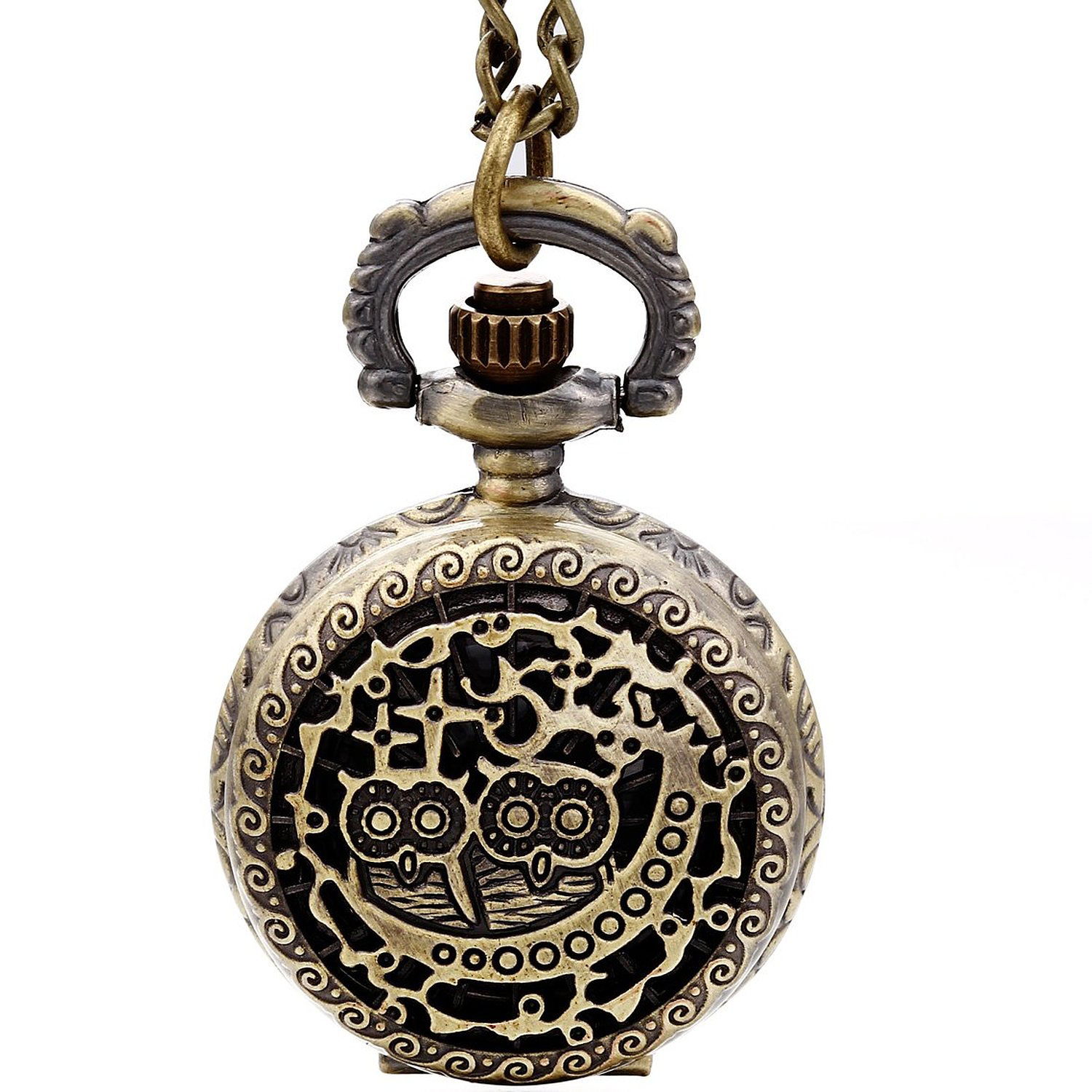 Two Small Owl Quartz Pocket Chain Watch (with Padded Box) - Click Image to Close